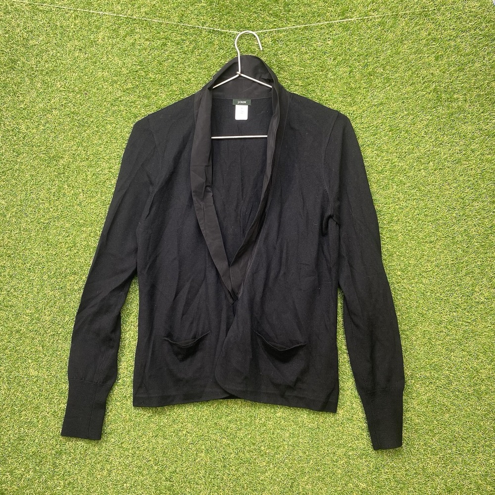 Vintage J. Crew Cardigan Womens Medium 100% Merino Wool, Silk Collar Corp Core